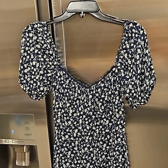 💕REFORMATION💕 Hannah Dress ~ Elyse Blue with White Micro Floral Print 4 NWOT